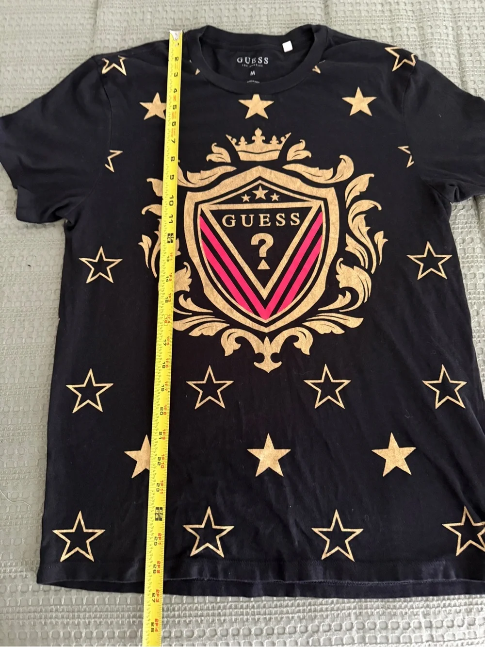 GUESS Black Tee with Gold Crest & Pink Accent - Picture 5 of 6